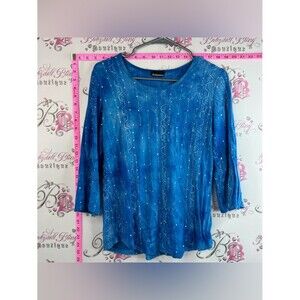 Initiatives top sparkly embroidered Blue Sequin-Detail Long Sleeve Women's Top